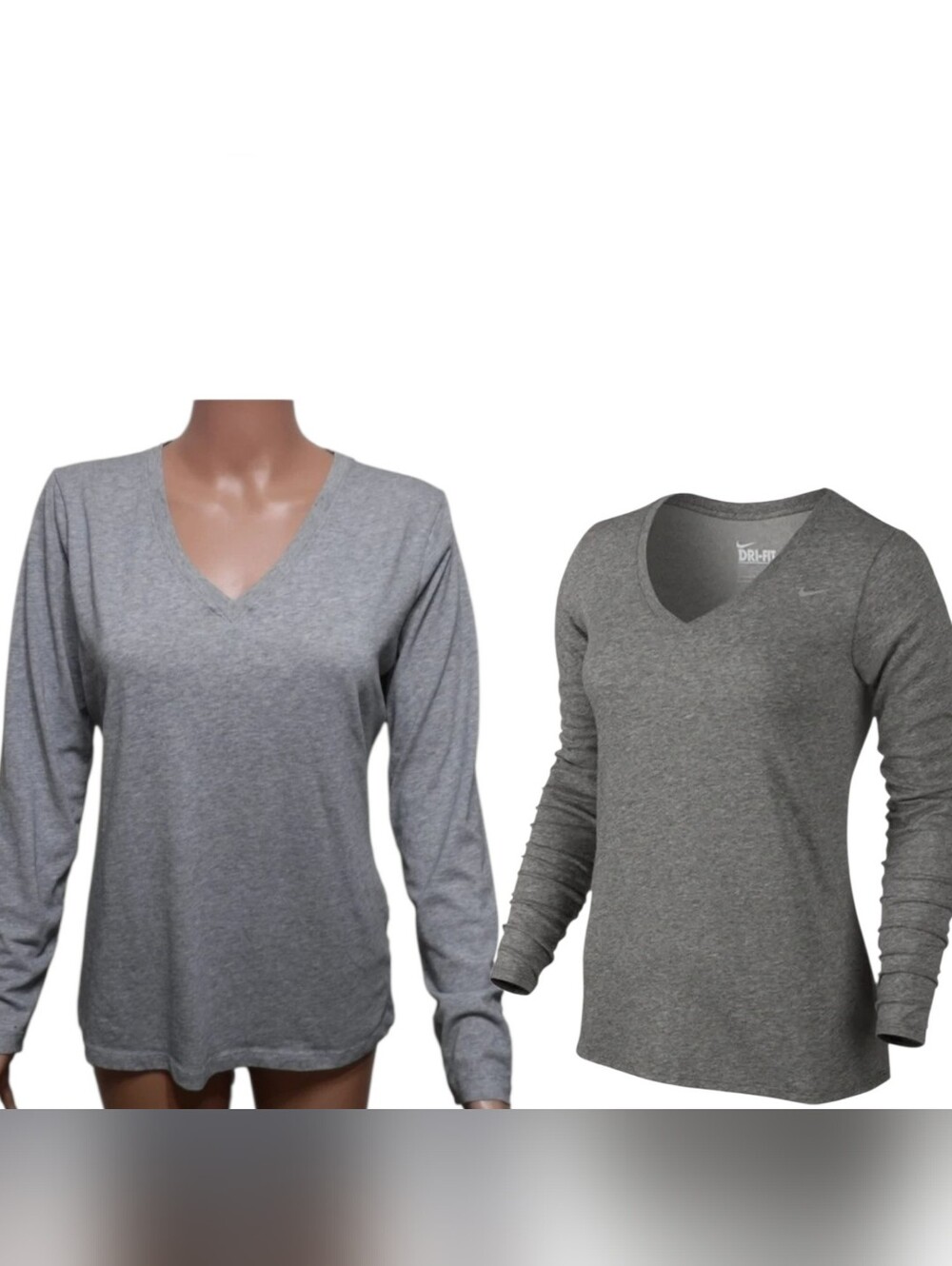 Nike Women's Long Sleeve V-Neck Top - Gray
